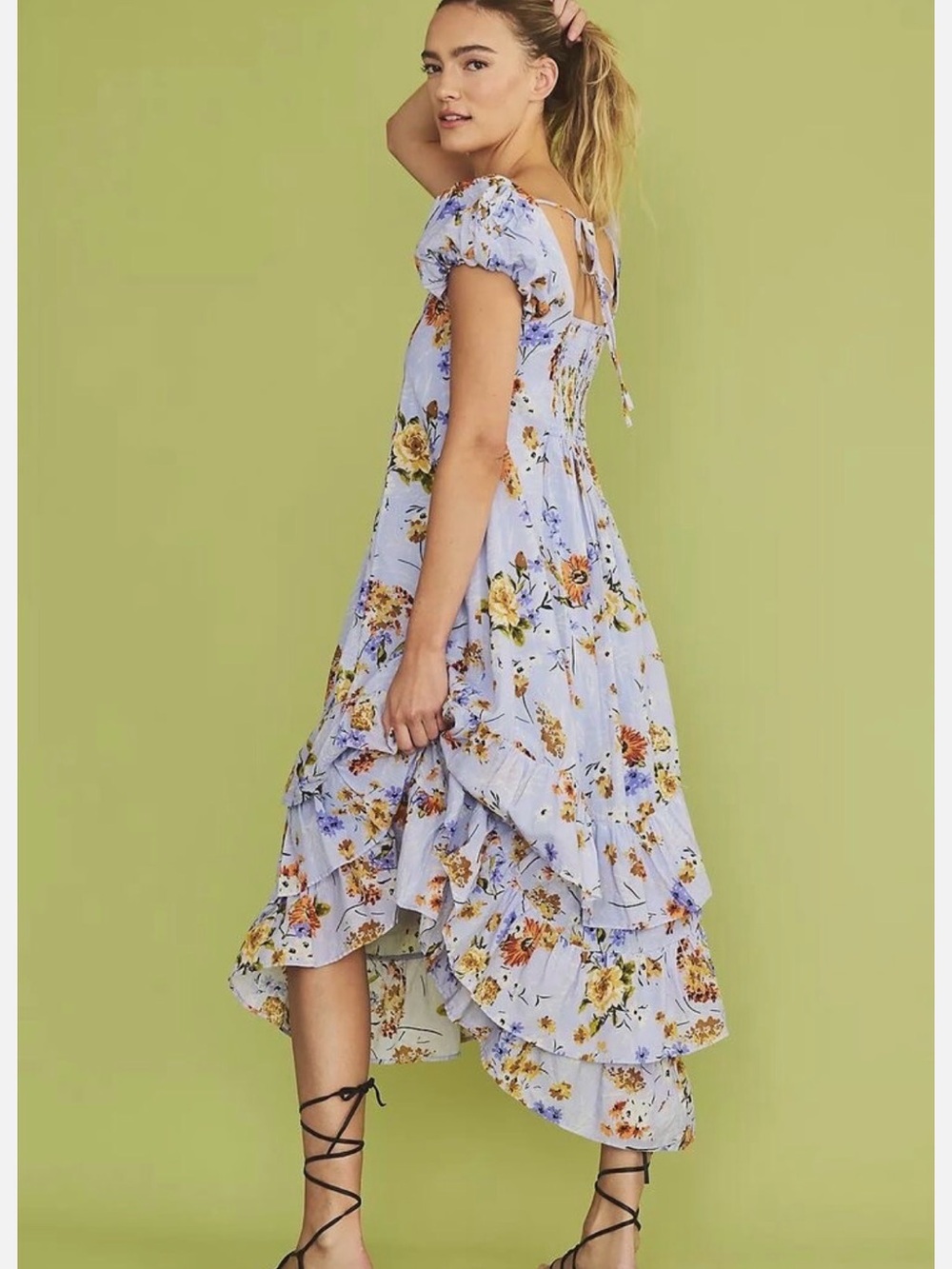 Anthropologie Lavender High-Low Puff Sleeve Dress *sold out dress in rare color*